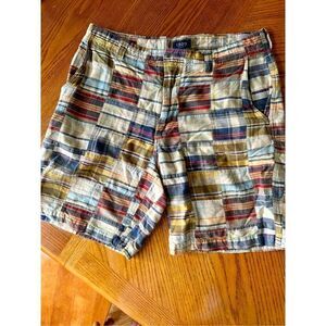 Izod Madras Mens Patchwork Plaid Shorts Sz 34 Golf Chinos